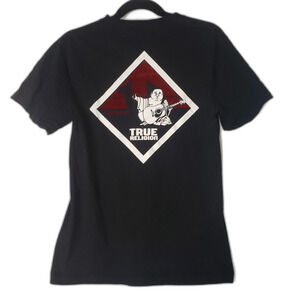 TRUE RELIGION Black T Shirt with Red Flocked Velvet Details Size Small